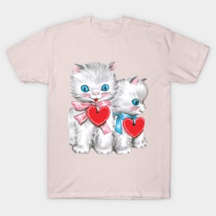 Cute Retro Valentine's Day Kittens with Hearts T-Shirt